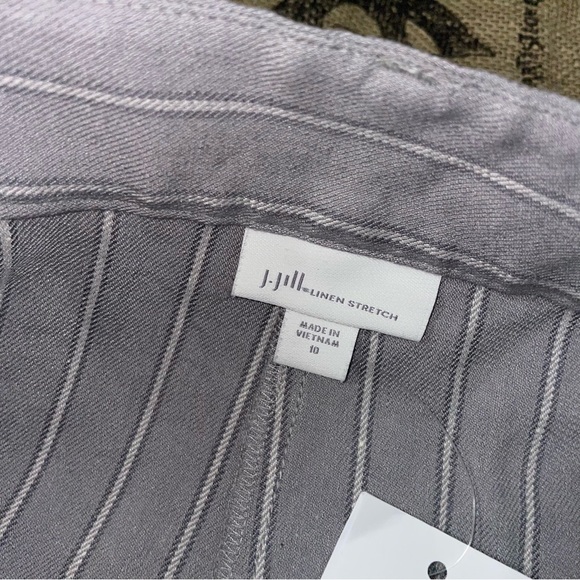 J.Jill NWT! Linen Stretch Gray/White Straight Leg Crop Pant Size 10 - Picture 8 of 14